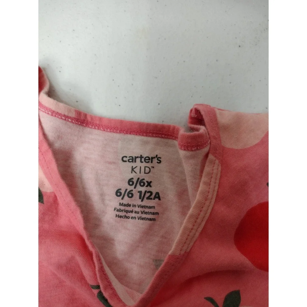 Carters Kid Girls Pink Apple Print Cotton Short Sleeve Dress Size 6 6x